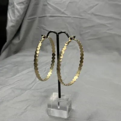 Gold Toned Textured Gold Hoop Earrings 3 Inches
