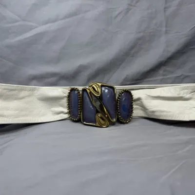 Vintage Cream Belt with Gold & Purple Abstract Buckle