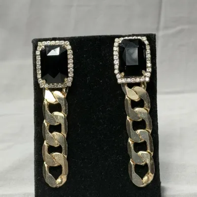 NATASHA GOLDTONE & CRYSTAL DROP LINK STATEMENT EARRINGS