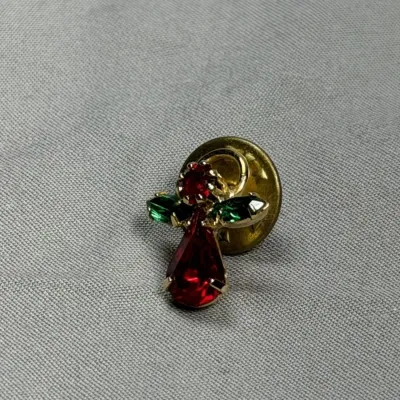 Vintage red and green rhinestone angel halo tie tack push pin