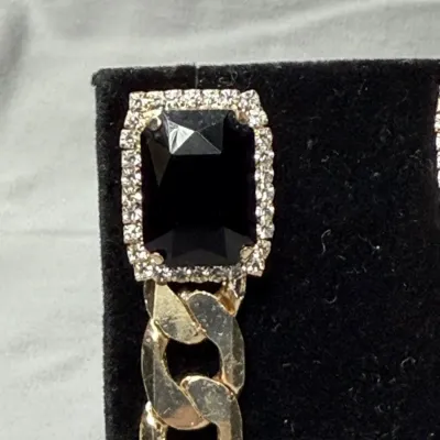 NATASHA GOLDTONE & CRYSTAL DROP LINK STATEMENT EARRINGS