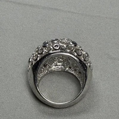 Silver Tone Dome Ring Multi-Color Stones Size 7