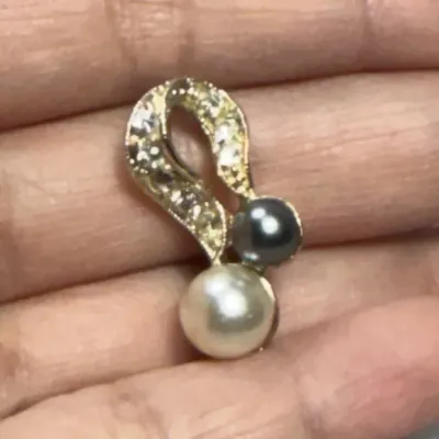Gold Tone Faux Pearl with Rhinestone Pendant