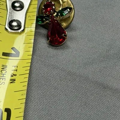 Vintage red and green rhinestone angel halo tie tack push pin