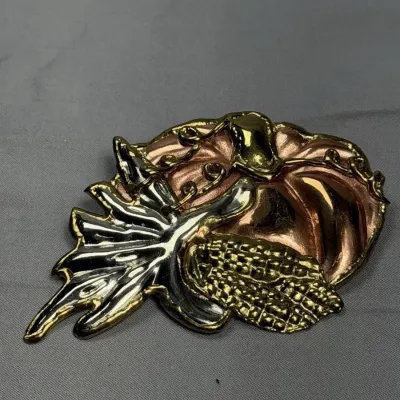 Vintage Fall Harvest Brooch Pin Multi-Color Metal Pumpkin Leaf Corn