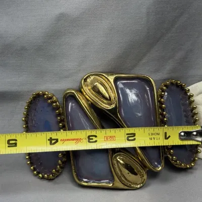 Vintage Cream Belt with Gold & Purple Abstract Buckle