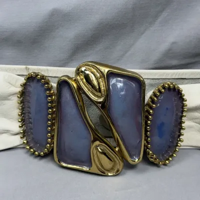 Vintage Cream Belt with Gold & Purple Abstract Buckle