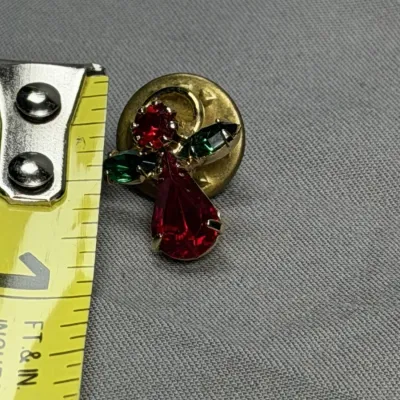 Vintage red and green rhinestone angel halo tie tack push pin