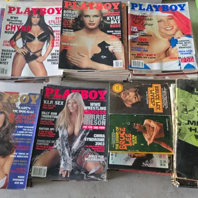 Sale Photo Thumbnail #5: Collection of late 1990s and early 2000s Playboy magazines, Bruce Lee paperback books, and a Lawn-Boy mechanic's handbook.
