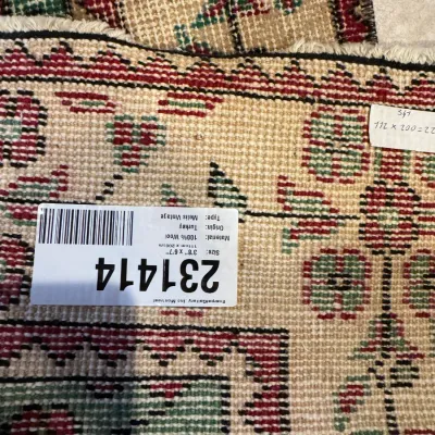 Underside detail of a vintage 100% wool Melis rug from Turkey, measuring approximately 3'8" x 6'7", showing...