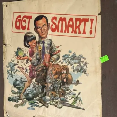 Sale Photo Thumbnail #342: Vintage Get Smart! television show poster featuring Jack Davis artwork, showing minor edge wear and creasing.