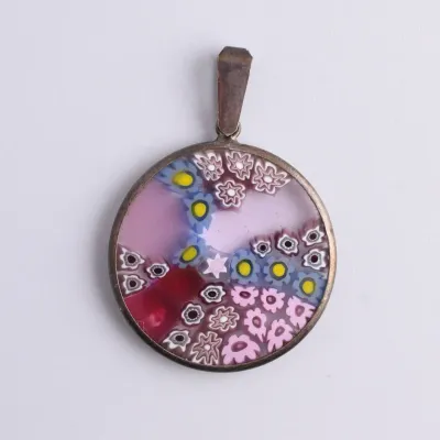 Italian Murano Glass Millefiori Sterling Silver Pendant