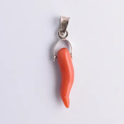 Italian Coral Sterling Silver Horn Pendant