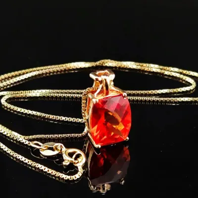 5.9ct Orange Sapphire Gold Vermeil Sterling Silver Pendant Necklace 