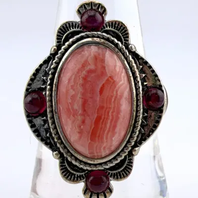 Rhodochrosite Cabochon & Rhodolite Garnet Sterling Silver Ring