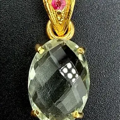 Green Amethyst & Ruby Gold Vermeil Sterling Silver Pendant
