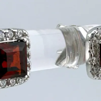 Garnet Sterling Silver Halo Stud Earrings