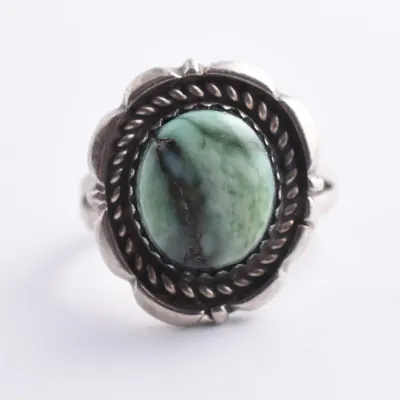 Southwestern Green Turquoise Cabochon Sterling Silver Ring