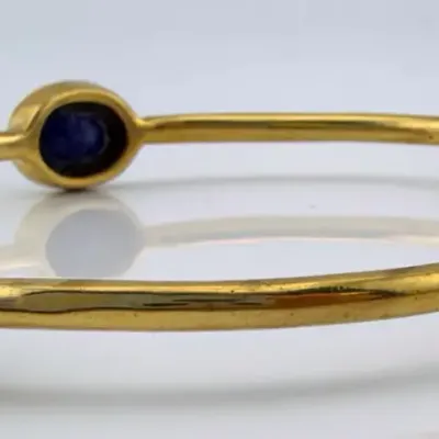 3 Stone Lapis Lazuli Gold Tone Bangle Bracelet