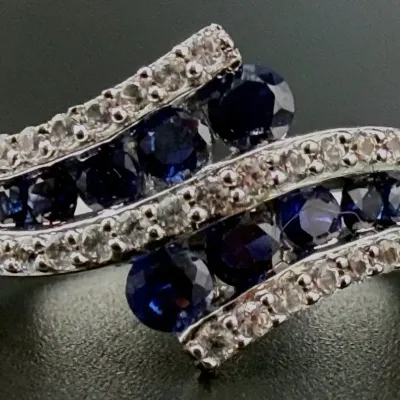 Blue & White Sapphire Sterling Silver Ring 
