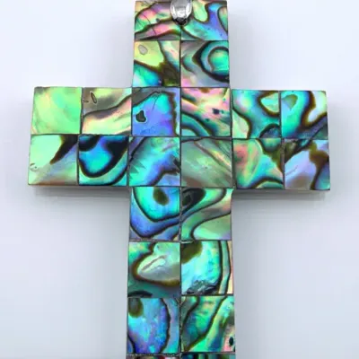Abalone & Mother Of Pearl Cross With Sterling Silver Bail