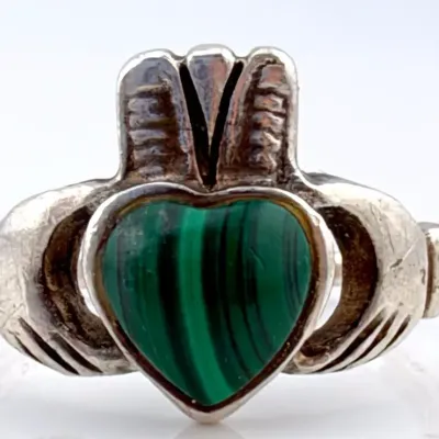 Malachite Sterling Silver Claddagh Ring