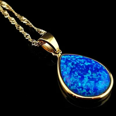 Blue Opal Gold Vermeil Sterling Silver Pendant Necklace 
