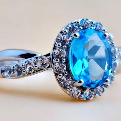 1.3ct Blue Topaz Sterling Silver Halo Ring