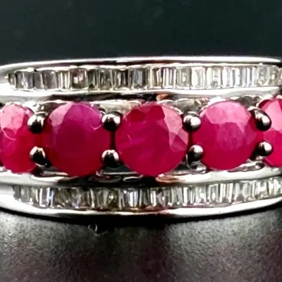 Ruby & Diamond Sterling Silver Ring 
