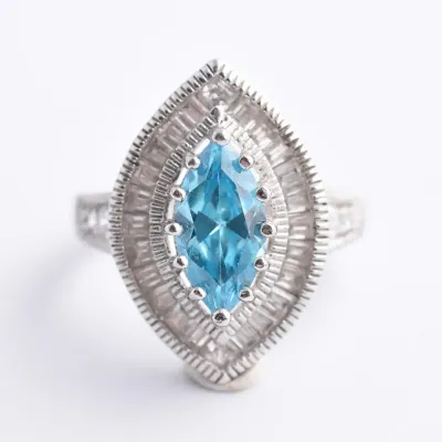 Blue Sterling Silver Halo Ring