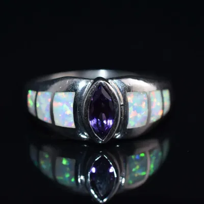 Amethyst & Opal Inlay Sterling Silver Ring