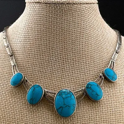 Turquoise Cabochon Sterling Silver Necklace