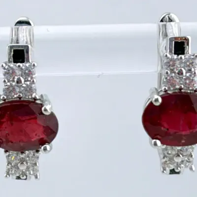Oval Cut Ruby Sterling Silver Leverback Earrings