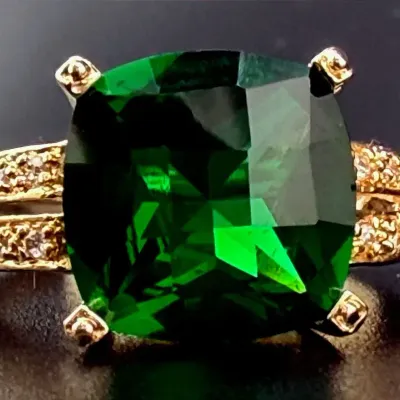 Green Stone Gold Vermeil Sterling Silver Ring