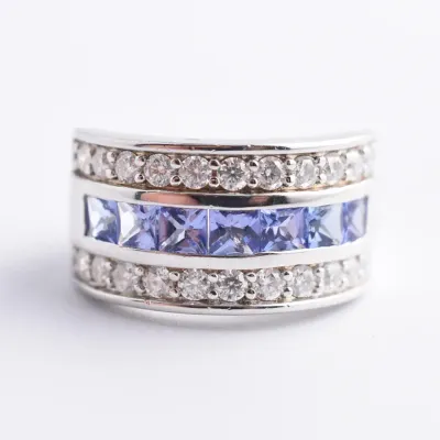 Tanzanite & Moissanite Sterling Silver Band Ring