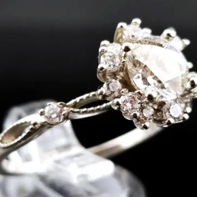 Ornate Moissanite Sterling Silver Ring 