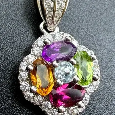 Amethyst, Citrine, Peridot, Rhodolite Garnet, Topaz Sterling Silver Pendant