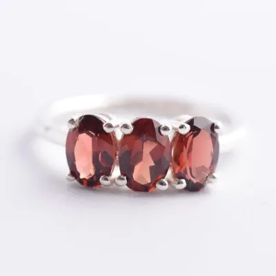 Garnet Sterling Silver Tri Ring
