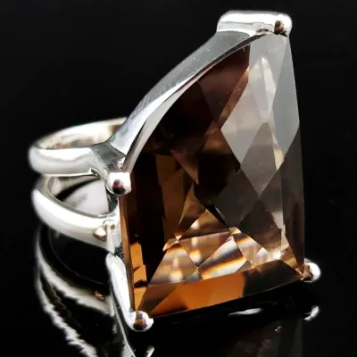 Large Smokey Quartz Sterling Silver Statement Ring 