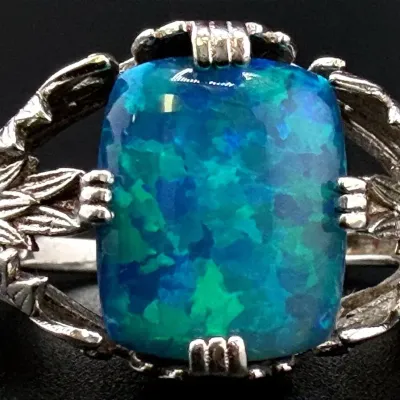 Blue Opal Sterling Silver Ring 