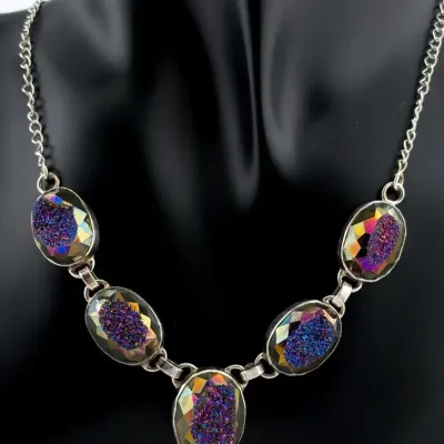 Druzy Pendant Sterling Silver Necklace 