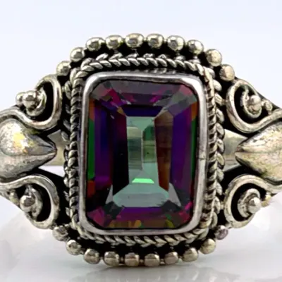 Emerald Cut Mystic Topaz Sterling Silver Ring