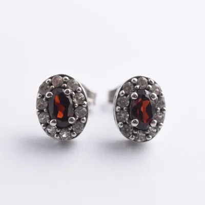 Garnet & White Topaz Sterling Silver Halo Stud Earrings