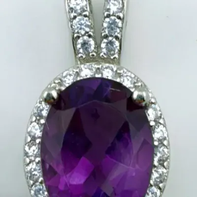 Amethyst Sterling Silver Halo Pendant