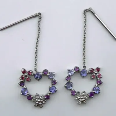 Tanzanite & Rhodolite Garnet Sterling Silver Dangle Earrings 