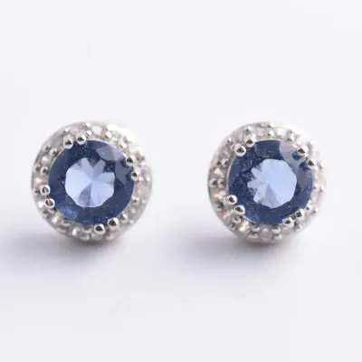 Blue Sterling Silver Halo Earrings