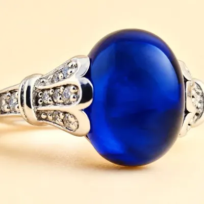 6ct Sapphire Cabochon Sterling Silver Ring 