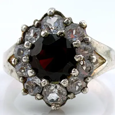 Garnet & White Topaz Sterling Silver Ring 