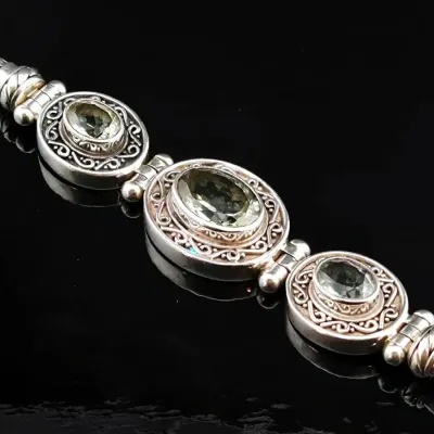 Prasiolite Sterling Silver Bali Toggle Bracelet 