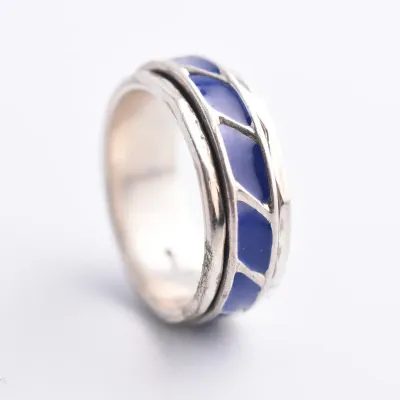 Blue Enamel Sterling Silver Ring